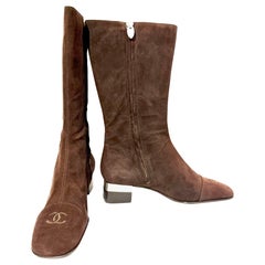 Chanel CC brown suede boots