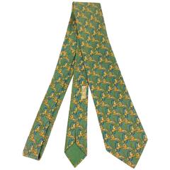 Men's Hermes Vintage 1980's Neck Tie W Lions Jumping Through Chain Hoops