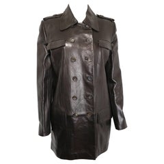 Giacca doppiopetto in pelle marrone di Gucci