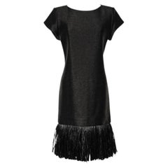 ODICINI COUTURE Kleines Schwarzes Kleid mit floralem Raffia-Saum, ca. 1990er Jahre