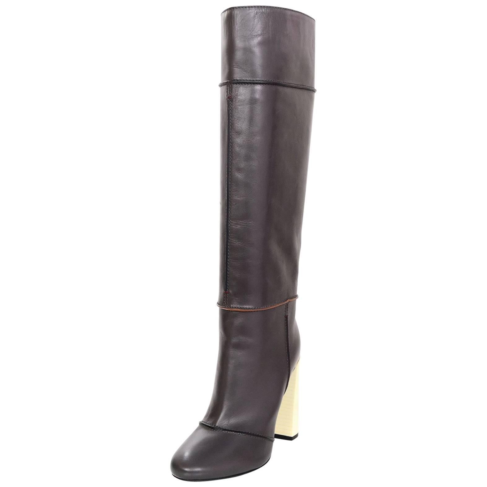 Fendi Grey Leather Mikado Knee High Boots sz 39 w/2 DB rt. $1, 550