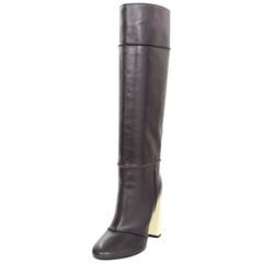 Fendi Grey Leather Mikado Knee High Boots sz 39 w/2 DB rt. $1, 550