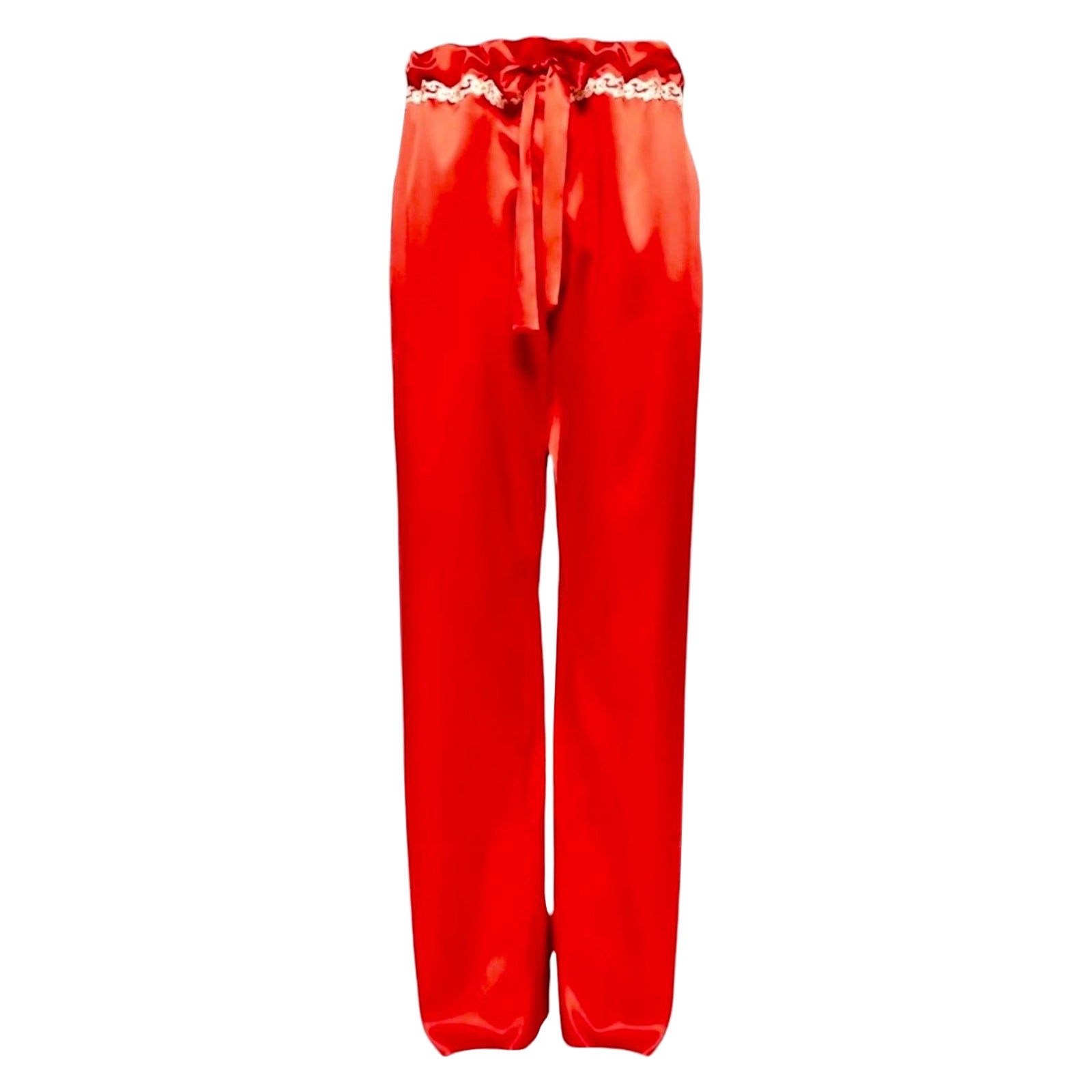 LA PERLA Maison Rote Seidenhose mit Frastaglio-Stickerei L