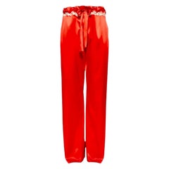LA PERLA Pantalones de seda roja Maison con bordado frastaglio L
