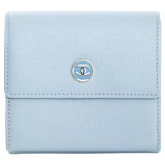 Chanel Blue Grained Leather Interlocking C's Card Slots Snap