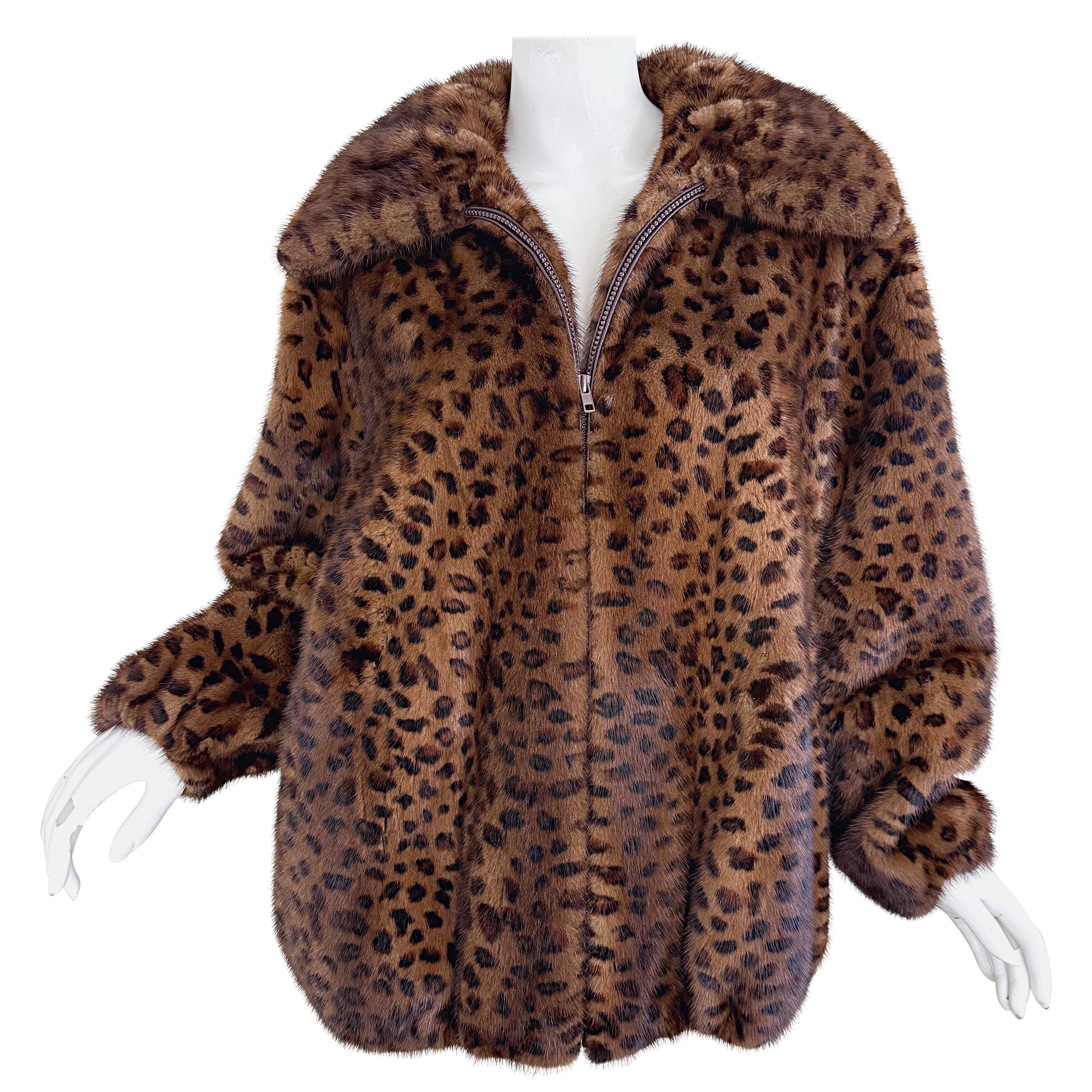 Ceresnie & Offen 1980 Fourrure de vison imprimé léopard Vintage 80s Oversize Bomber Jacket