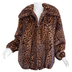 Ceresnie & Offen 1980s Mink Fur Leopard Print Vintage 80s Oversize Bomber Jacket