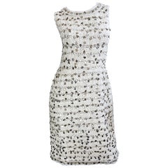NWT Chanel Spring 2007 Size 40 Ivory Sequin Pearl Encrusted Boucle Dress