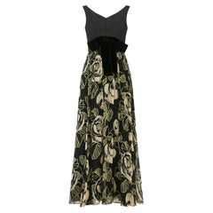 1960s Saks Fifth Avenue Chiffon Rose Print Maxi Dress