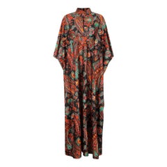 Kaftano anni '70 con stampa paisley in verde e nero e arancione