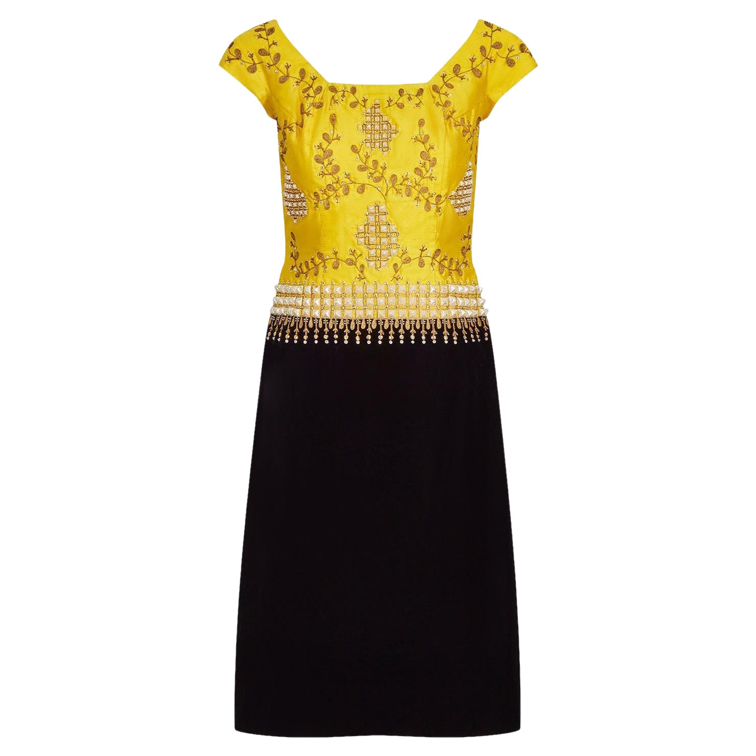 1960s Eliane Montigny French Couture Velvet and Silk Dress For Sale
