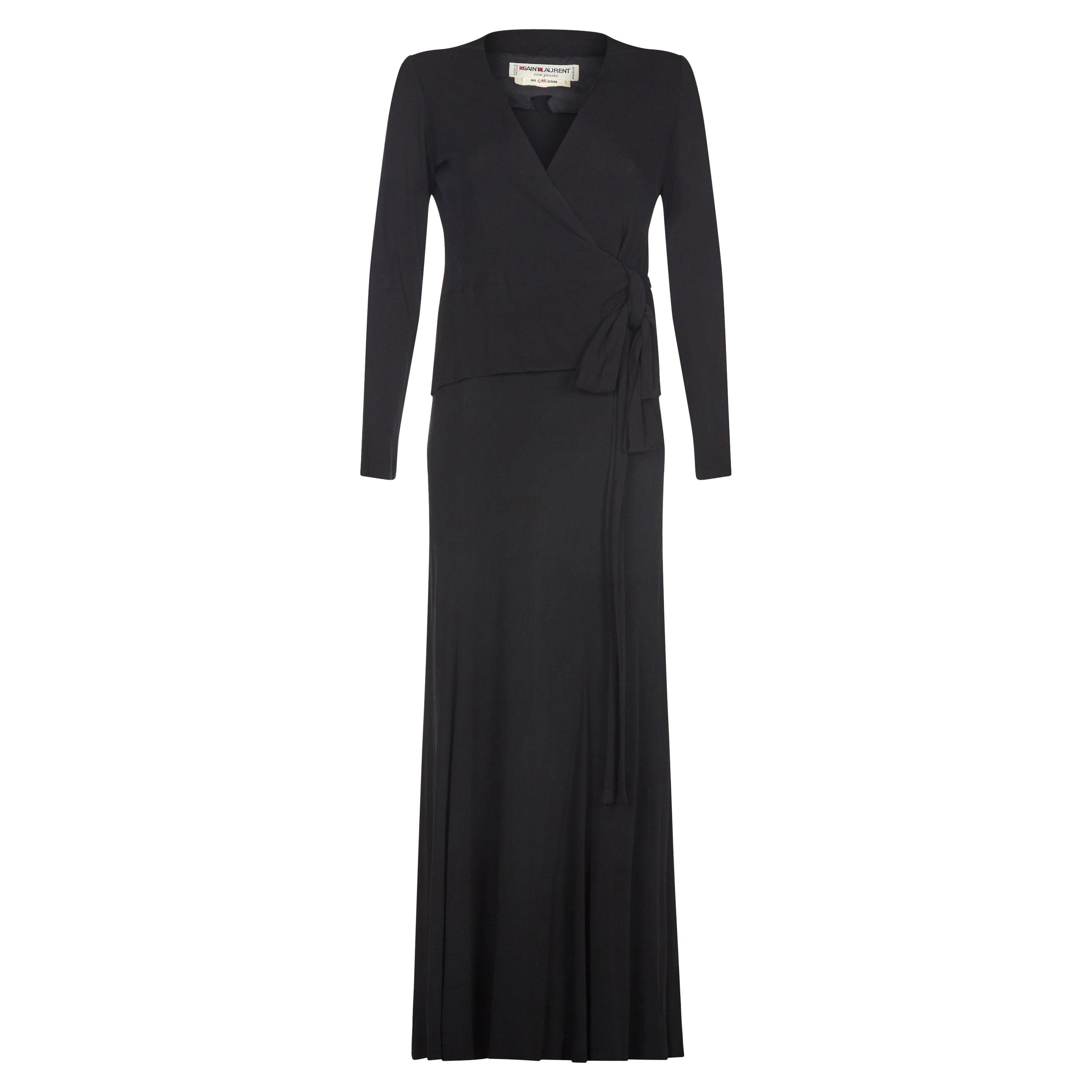 1970s Yves Saint Laurent Le Smoking Black Silk Jersey Suit For Sale