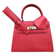 Hermès Mini Kelly 20cm Sellier Borsa lucida rossa lucertola oro Hdw Vintage
