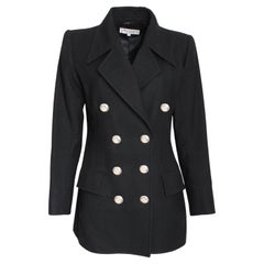 Yves Saint Laurent Zweireihiger Pfirsichmantel aus schwarzer Wolle im Vintage-Stil, 90er Jahre