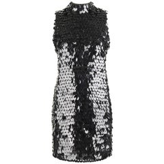 PIERRE BALMAIN c.1960's Black Paillette Hanging Knit Shift Cocktail Go Go Dress