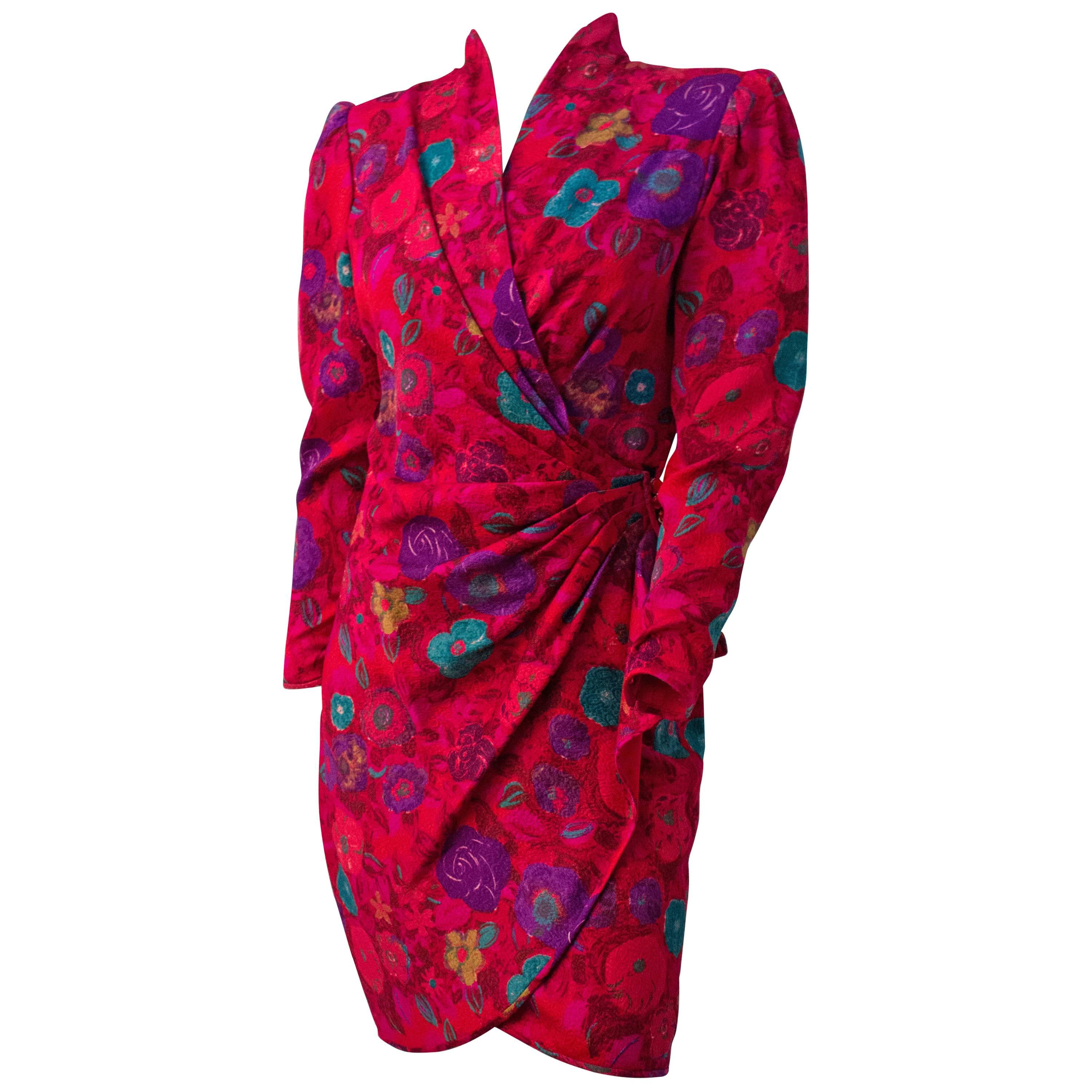 80s Ungaro Magenta Print Dress