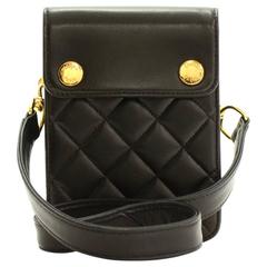 Vintage Chanel Black Quilted Leather 2 Way Pochette Bag