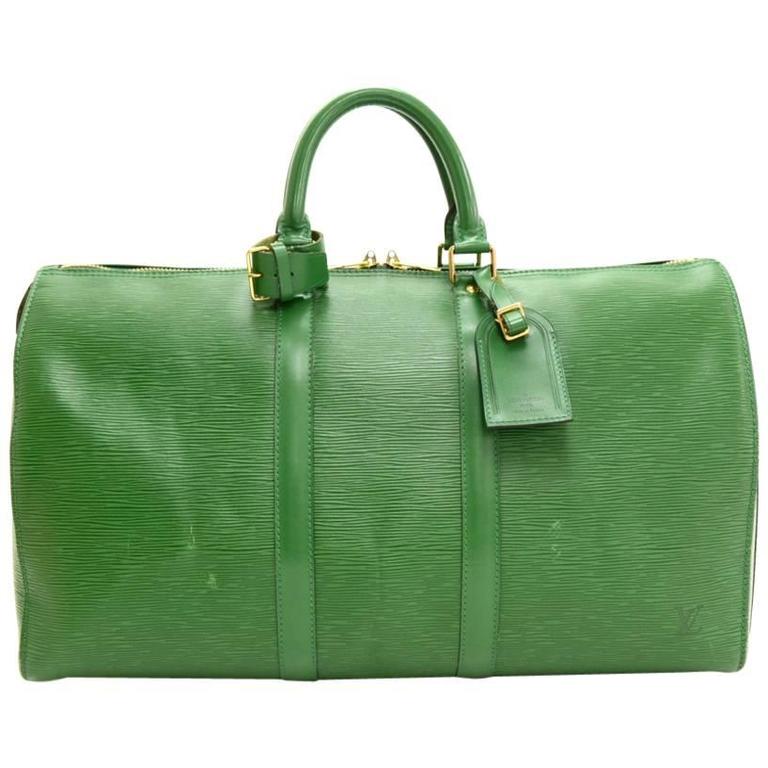 Vintage Louis Vuitton Keepall 45 Green Epi Leather Duffle Travel Bag at