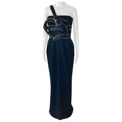 2009 Vintage Versace One Shoulder Black Silk Long Dress Gown with Heart 42 - 6