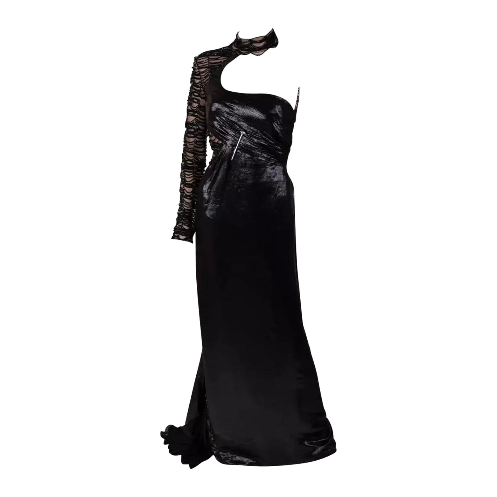 Versace Black Embellished One shoulder Dress Gown For Sale