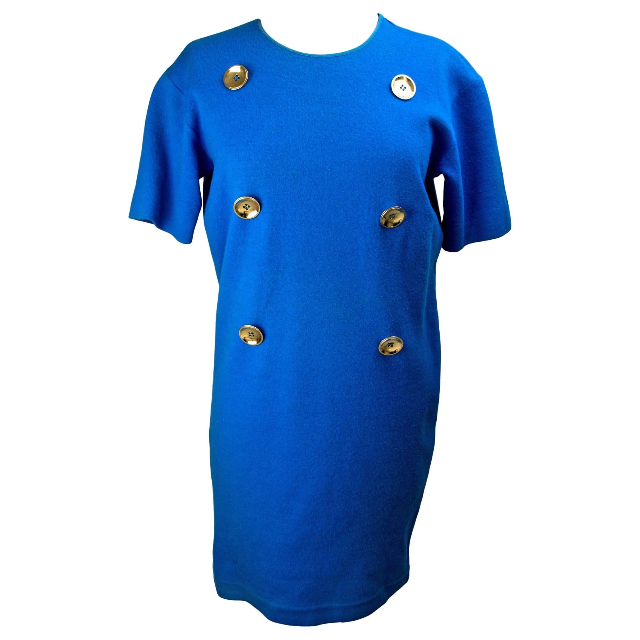 Gianfranco Ferrè 1970s blue tunic dress women's size 44 100% wool