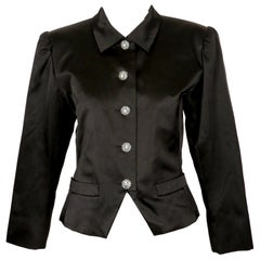 1980's SAINT LAURENT rive gauche black satin jacket with rhinestones