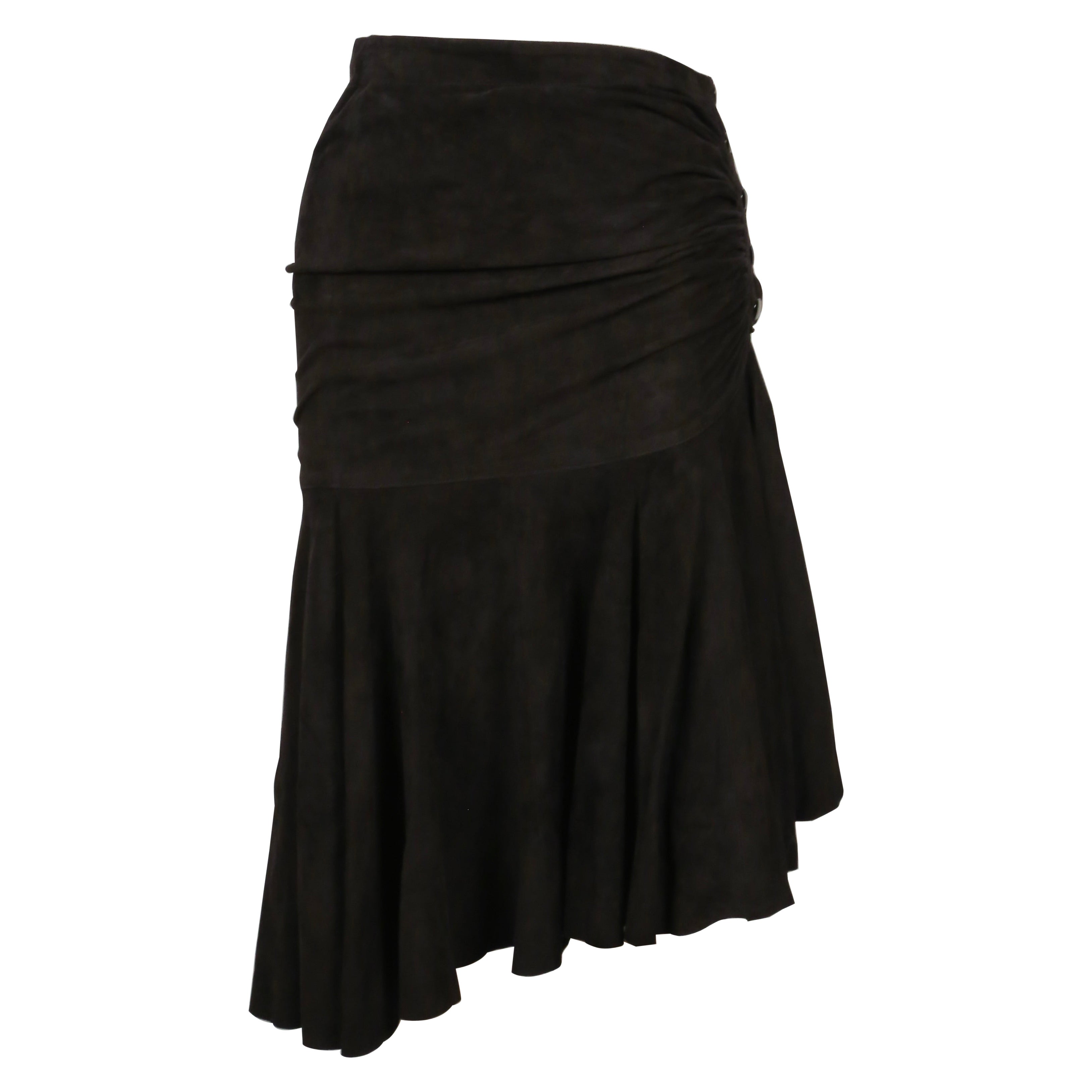 1983 AZZEDINE ALAIA black suede skirt with ruching For Sale