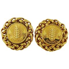 Chanel Vintage Gold Toned Iconic Wheat Clip-On Earrings