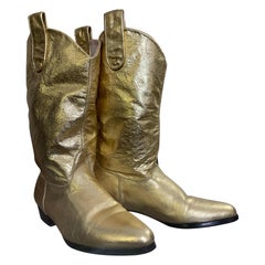 1980er Jahre Damen Gold Metallic Western Stiefel in weichem, entspanntem Leder Größe 7 1/2 B