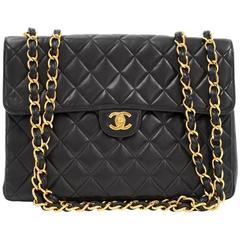 Retro 1990s Chanel Black Quilted Lambskin Jumbo XL Flap Bag