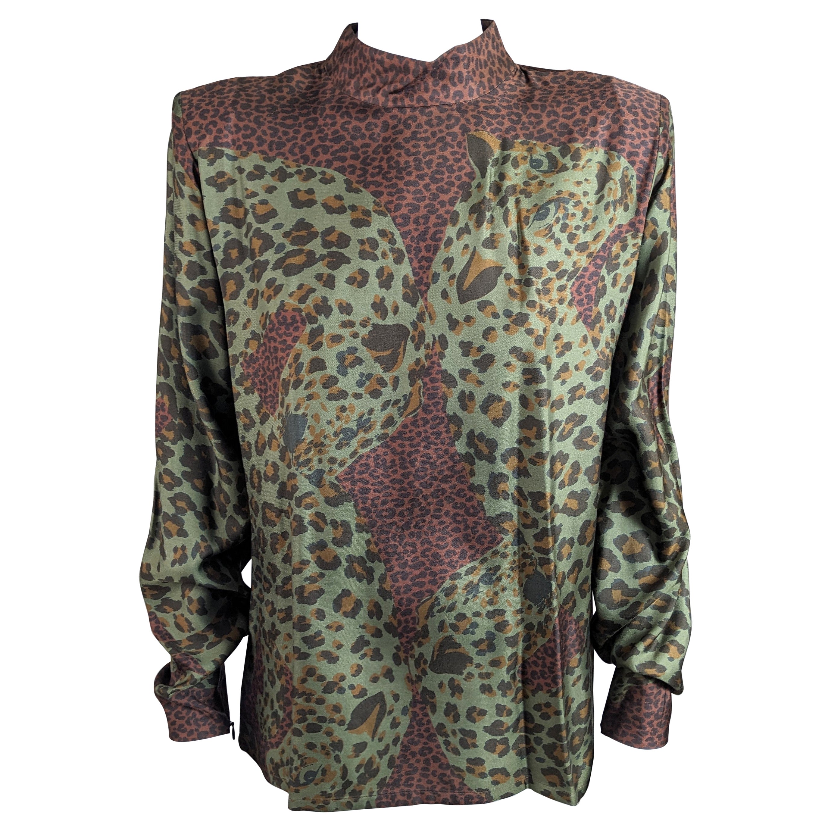 Yves Saint Laurent Silk Animal Print Blouse For Sale