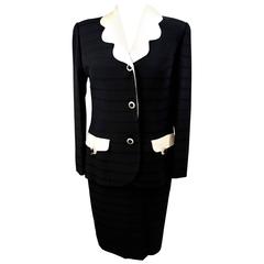 Egon Von Furstenberg 1980s set dress suit skirt jacket women's black wool sz 44