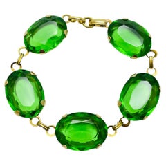 Bracciale vintage con maglie in vetro verde placcate oro