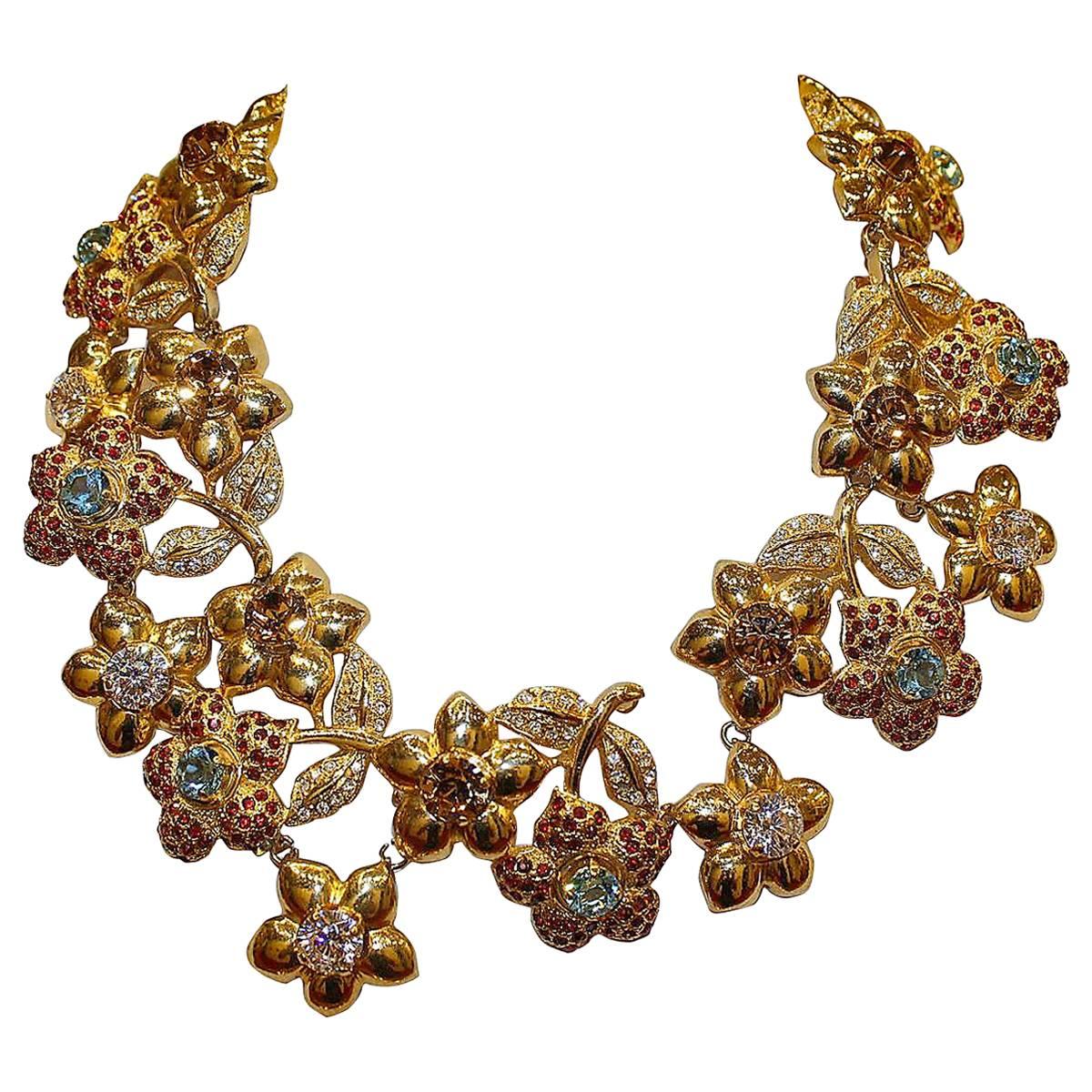 Carlo Zini Golden Floral Collier For Sale