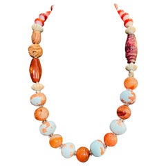 Vintage LB offers Artisan ceramic beads Carnelian Soapstone Chinese Sterling Necklace