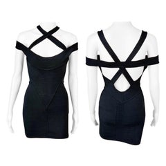 Azzedine Alaia S/S 1991 Vintage Bustier Cutout Bodycon Black Micro Mini Dress