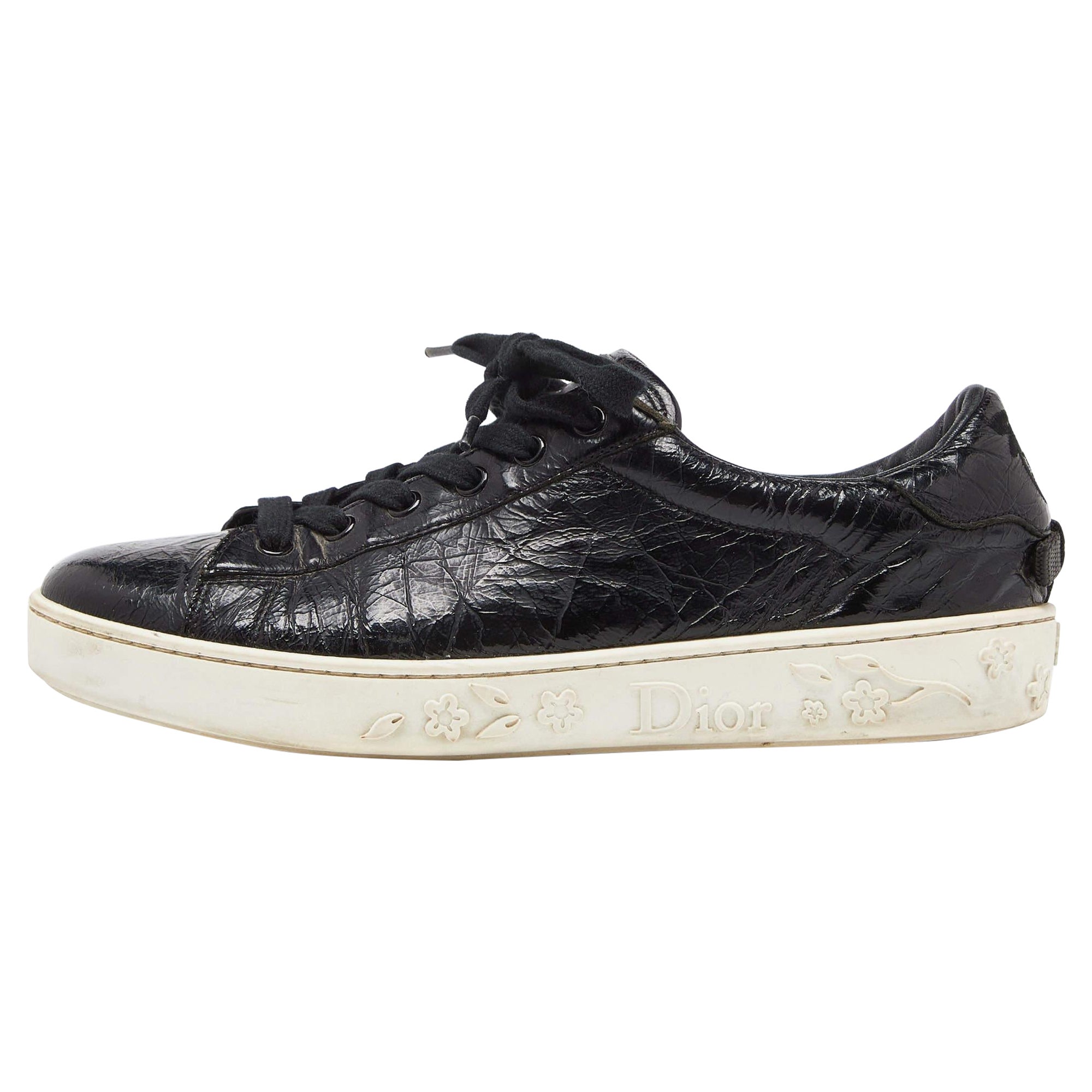 Dior Black Textured Leather Low Top Sneakers Size 37 For Sale