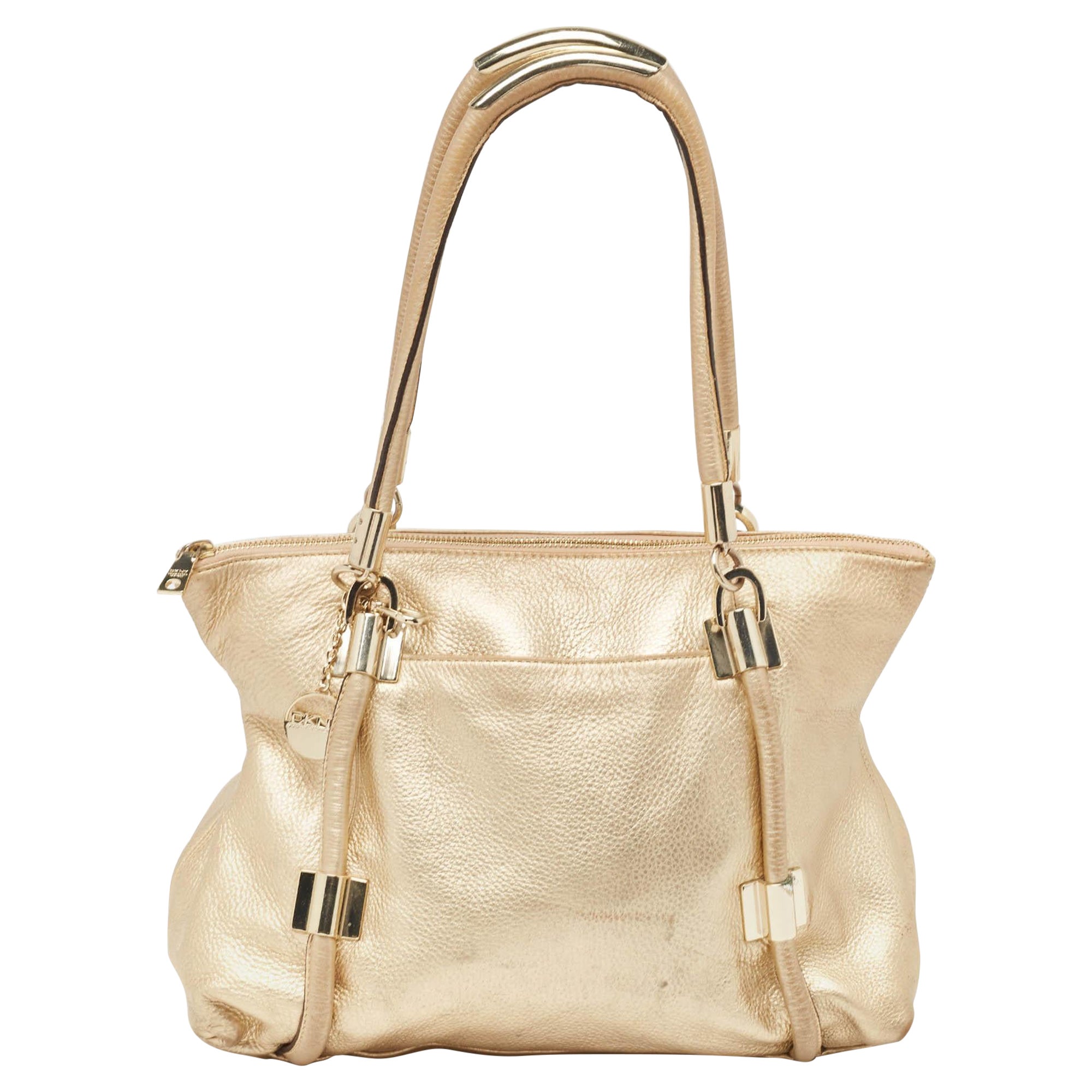 DKNY Gold Leather Metal Detail Tote