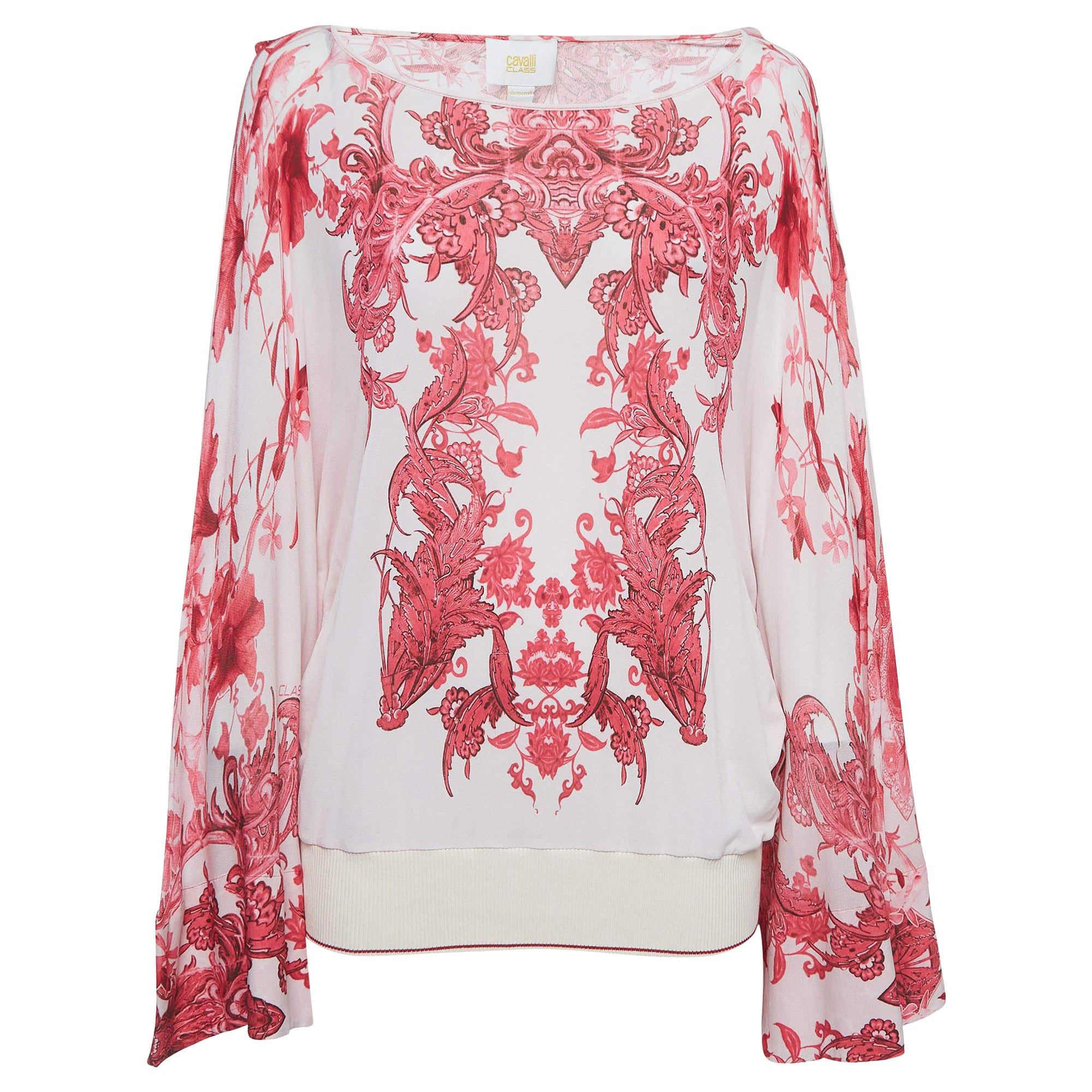 Haut kimono rose imprimé floral Roberto Cavalli, taille M en vente