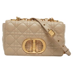Dior Light Beige Cannage Leather Small Caro Shoulder Bag