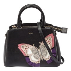 DKNY Black Leather Butterfly Embellished Paige Satchel