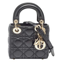 Dior Black Cannage Leather Micro Lady Dior Tote