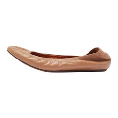 Lanvin Beige Leather Scrunch Ballet Flats Size 38