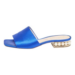 Nicholas Kirkwood Blue Satin Crystal Embellished Slides Size 38