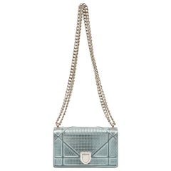 Dior Light Blue Microcannage Patent Leather Mini Diorama Chain Shoulder Bag