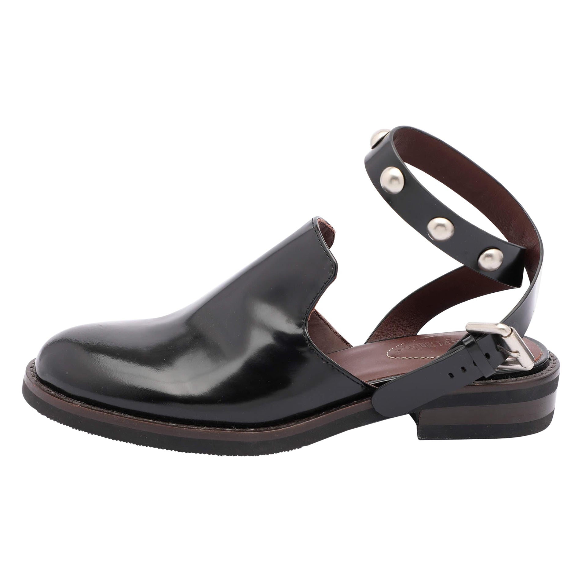 See by Chloe Black Leather Embellished Ankle Strap Mules Size 35 For Sale