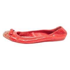 Dior Red Cannage Patent Leather Bow Ballet Flats Size 38.5