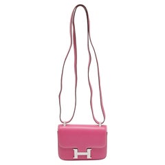 Hermès Rose Tyrien Epsom Leather Palladium Finish Constance Micro Bag