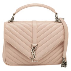 Saint Laurent Old Rose Matelass&eacute; Leather Medium College Top Handle Bag