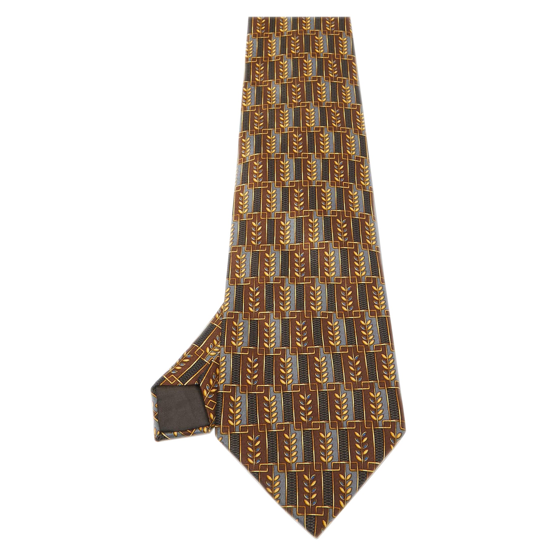 Lanvin Brown Printed Silk Traditional Tie For Sale